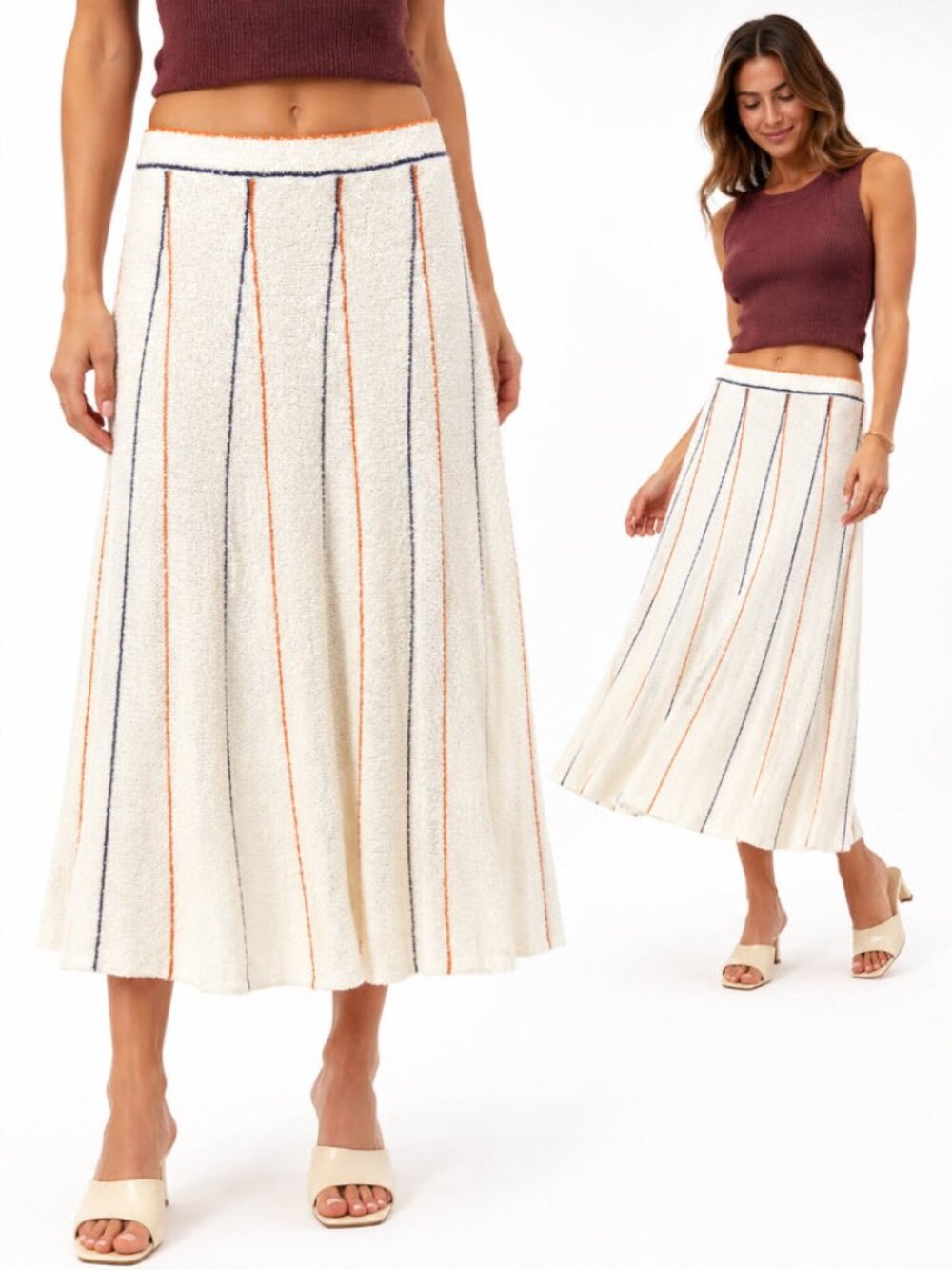 J. Crew Cream Pleated A-Line Flared skirt stripe Size large